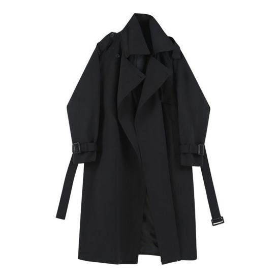 Женская ветровка с отложным воротником, свободное однотонное пальто с длинными рукавами, декорированное поясом, пальто средней длины с карманами, ветрозащитная женская куртка