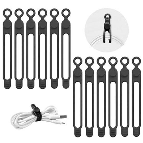 Lasocy Reusable Silicone Cable Ties Black 12-Piece Set
