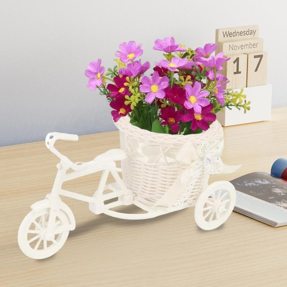 Rattan Bicycle Flower Basket Decorative Bike Planter New Woven Flower Basket Indoor Decoration