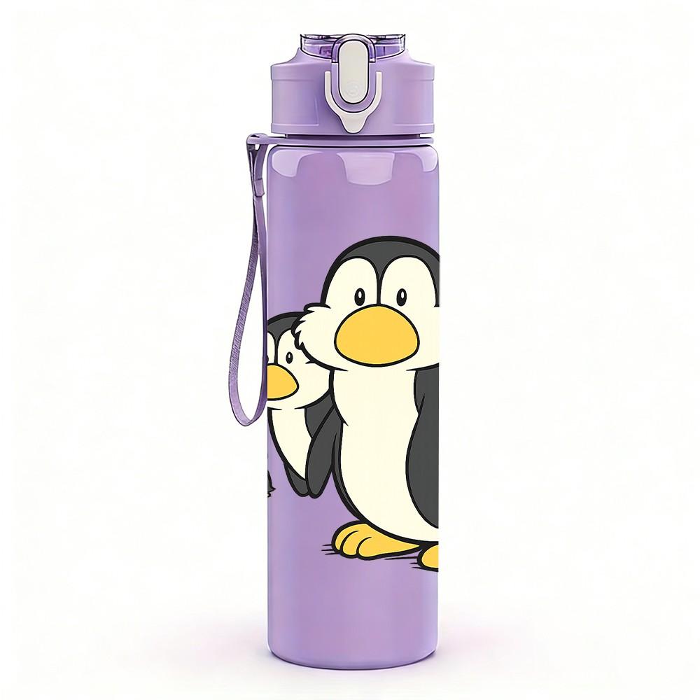 1PC Family Penguin Cartoon 750ml Color Plastic Sports Water Bottle Leakproof Flip Straw Lid Suitable for Sports Office Home Use