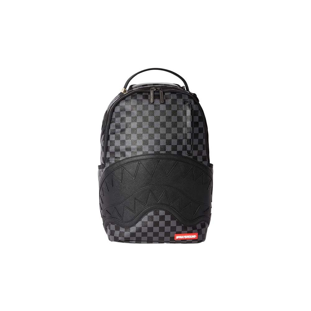 Sprayground Shark American Street Commuter Fashion Retro Checkerboard Backpack Unisex Backpack Black W0715710