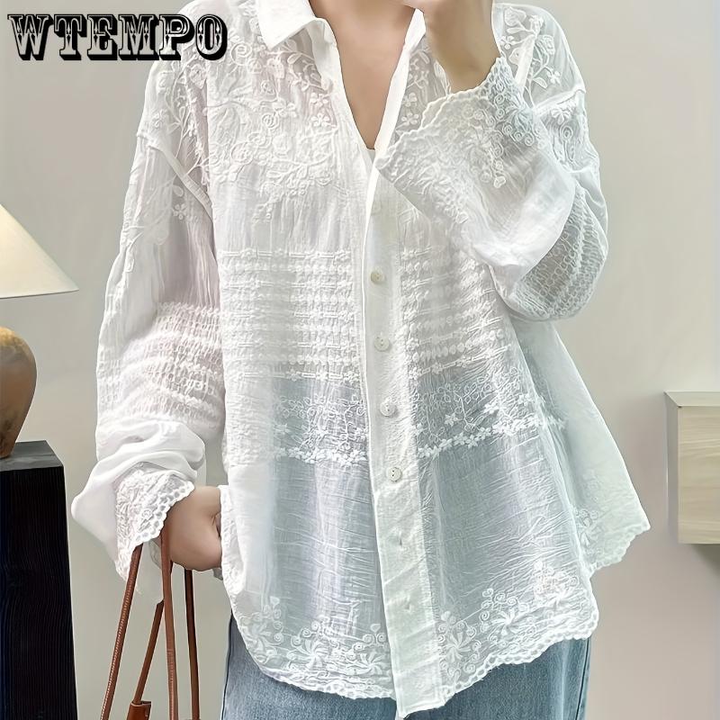 Блузка с цветочным узором и пуговицами спереди, повседневная блузка с длинным рукавом для женской одежды на весну и осень