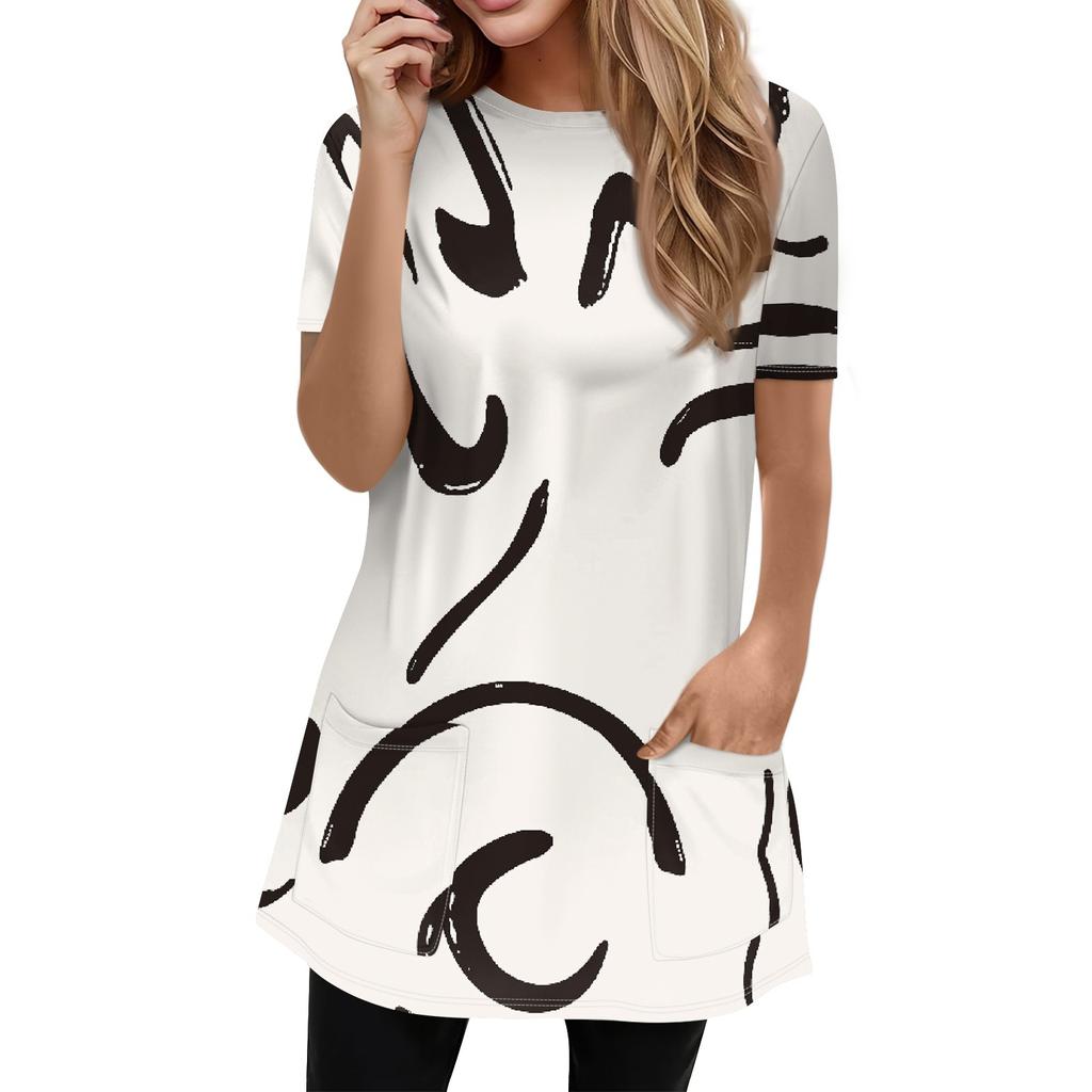 Жен. Футболка Футболка С принтом С короткими рукавами Повседневные Выходные Мода Классический Круглый вырез Карманы Обычный Топ
