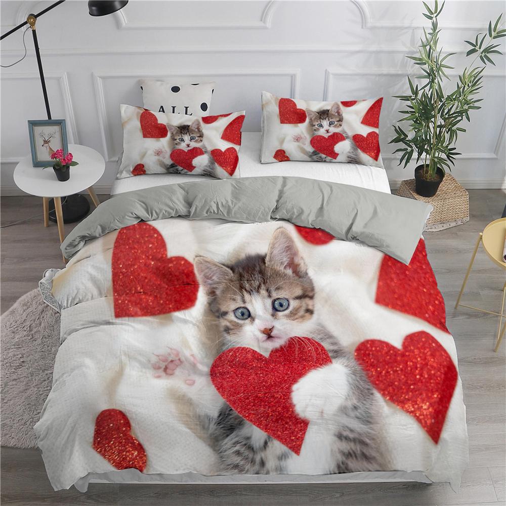Cartoon Bedding Set Cute Cats Printed 3D Duvet Cover Set Twin Full Queen King Double Sizes Pillowcase Bedclothes Soft Polyester
