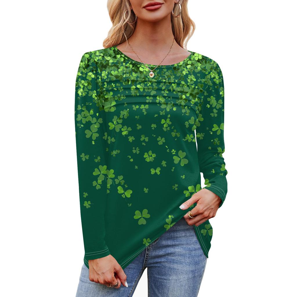 Женский свободный повседневный топ с круглым вырезом и длинными рукавами, модный топ