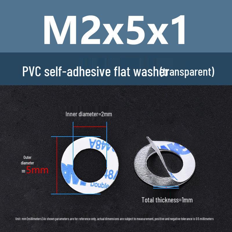 Yigu Transparent PVC Adhesive Flat Washer - Plastic Round Ring M2M3M5, Single-Sided Adhesive Screw Washer