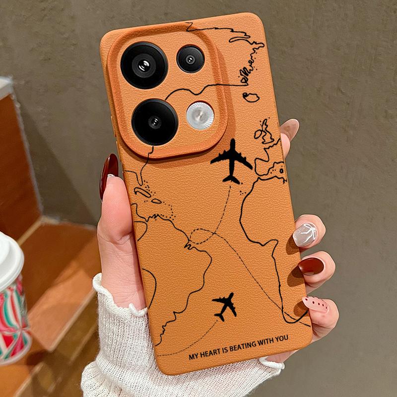 Aircraft Route Print TPU Soft Case For Xiaomi 13T Pro Redmi X6 M6 Pro Note 14 Pro 13 12 11 10 Pro Matte Leather Texture Shockproof Slim Phone Cover