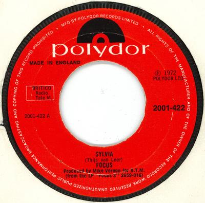 7-дюймовая пластинка FOCUS - Sylvia  2001422 Polydor 1972 Великобритания Рок Б/У