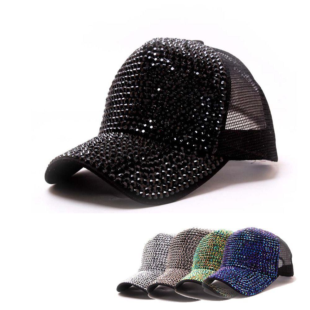 Adjustable Shiny Mesh Cap Cotton Baseball Hats Fashion Rhinestones Baseball Caps For Women Girls