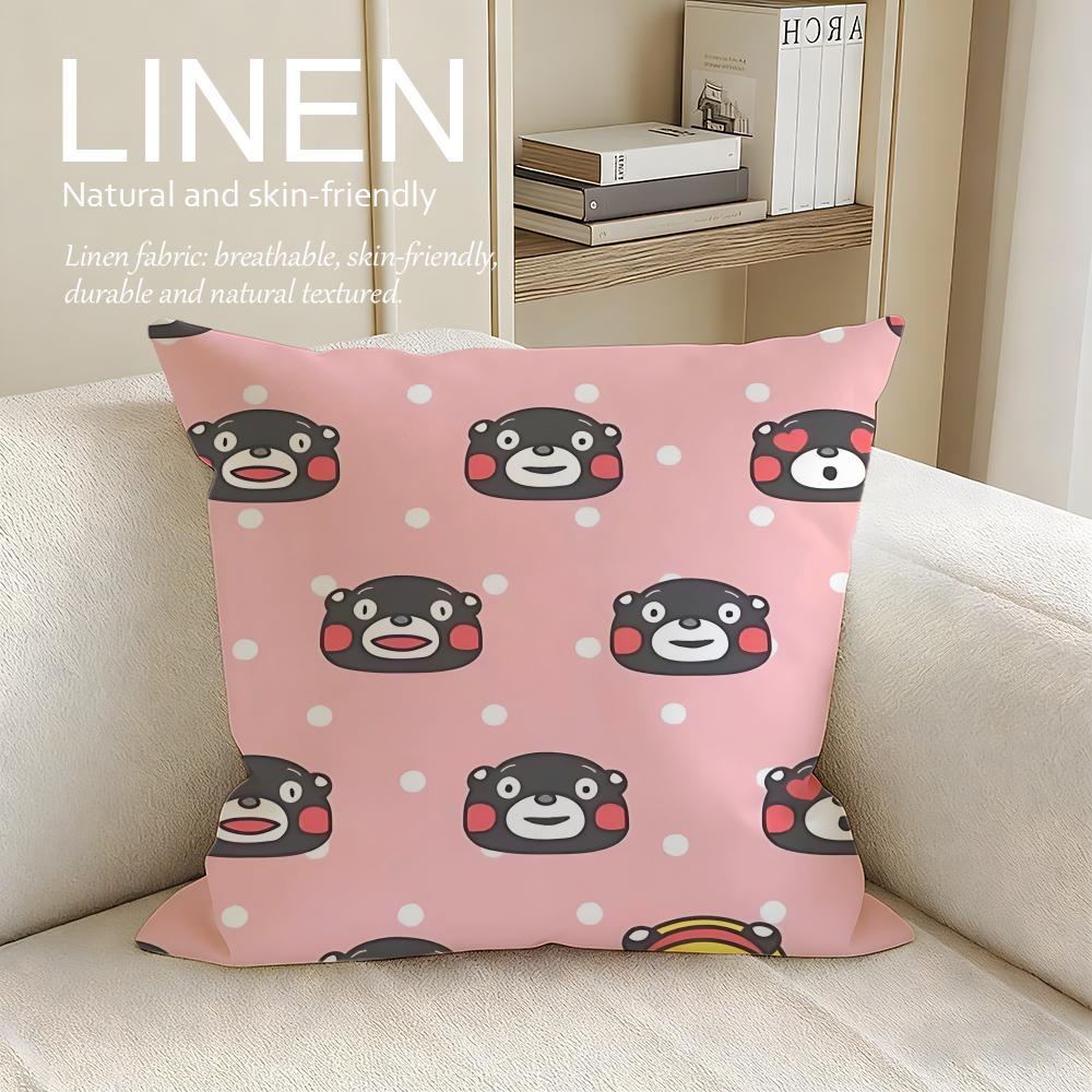 Cute Kumamon Cushion Cover Linen Decorative Pillowcase Set Pcs x x x Breathable Washable Sofa Cushion Cover