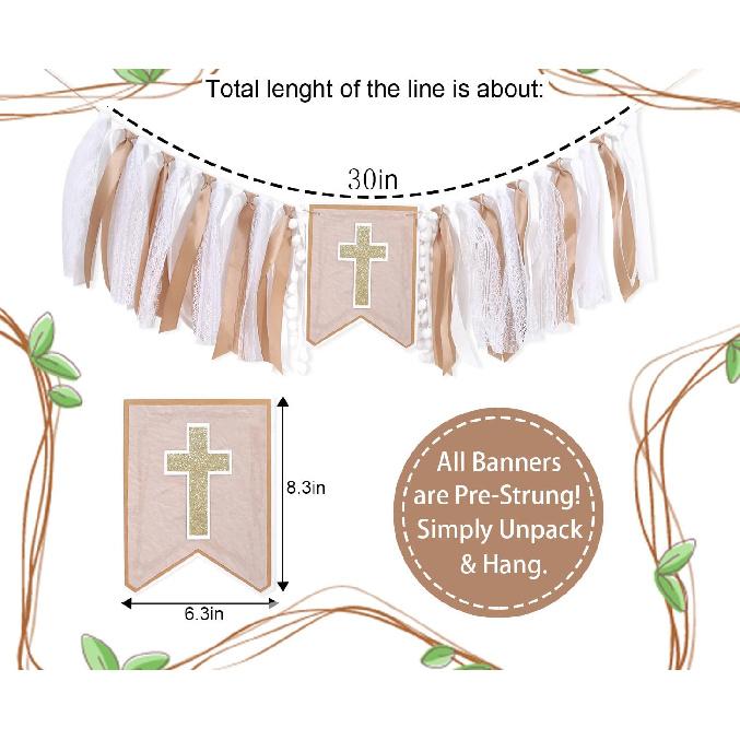 God Bless Cross High Chair Banner,Baptism Party Decorations,First Holy Communion Ribbon Banner,Boys Girls Baptism Party Highchair Banner,Garland