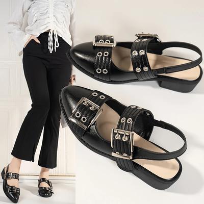 Мода Модные лакированные туфли с металлической пряжкой и заклепками женские туфли-лодочки весна-лето готические туфли на толстом каблуке с открытой пяткой туфли-мюли для девочек обувь Zapatos