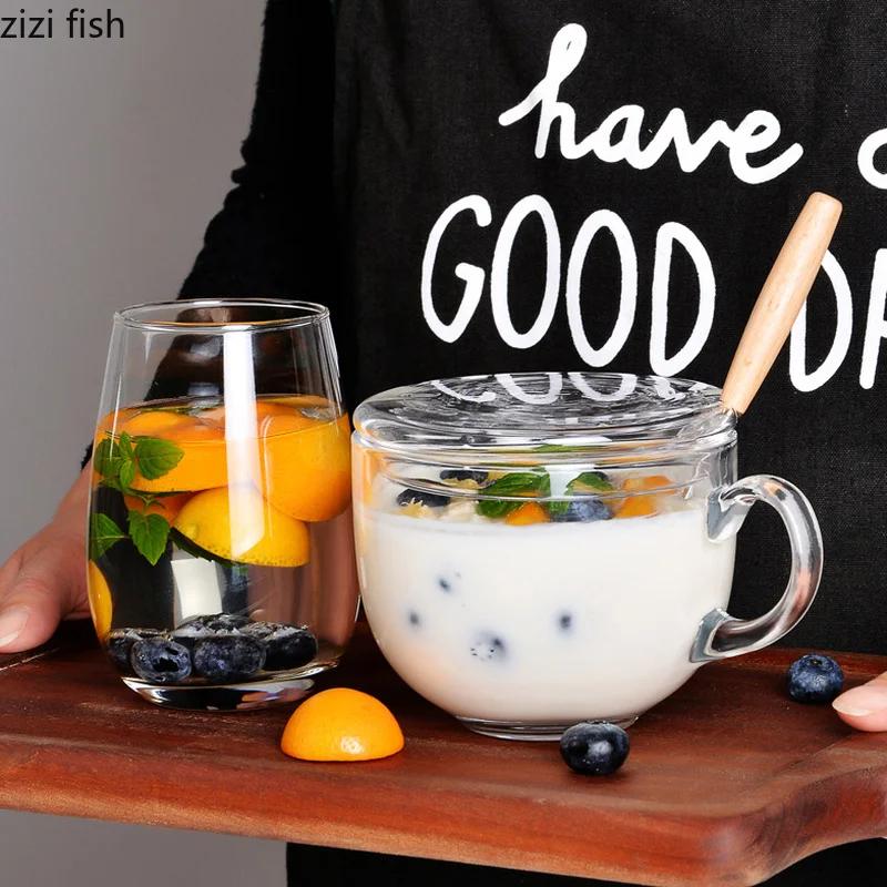 Современная прозрачная закаленная стеклянная кружка для овсянки, завтрака, молока, бытовая большая емкость, микроволновая печь, кофейная чашка, кухонная утварь