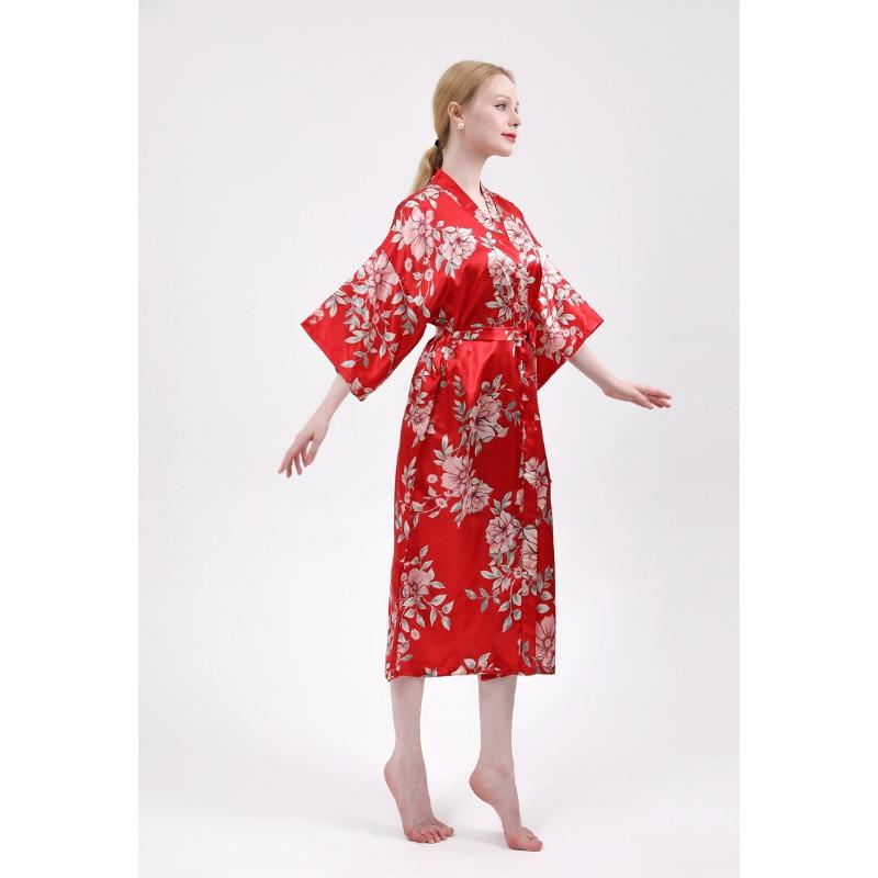Spring and Autumn Long Imitation Silk Sexy Ladies Home Robe Fashion Temperament Elegant Cute Korean Version of The Silk Mother Morning Robe Home