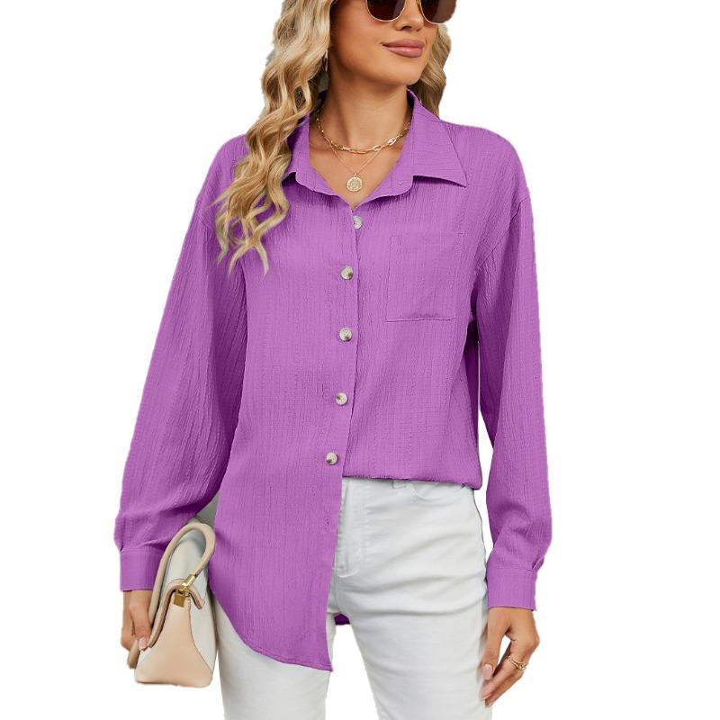 Autumn Winter Women's Casual Loose Long Sleeved Lapel Button Solid Color Shirt for Women Blouses