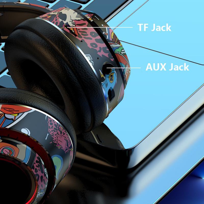 VAORLO Graffiti Glowing Headphone Ture Wireless Bluetooth 5.1 Super Bass HiFi Stereo IPX7 Waterproof Noise Reduction For Game