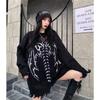Готический вязаный свитер оверсайз, женский уличный свитер в стиле гранж, черный пуловер с графическим рисунком, готический серый топ с длинными рукавами Y2k, зима