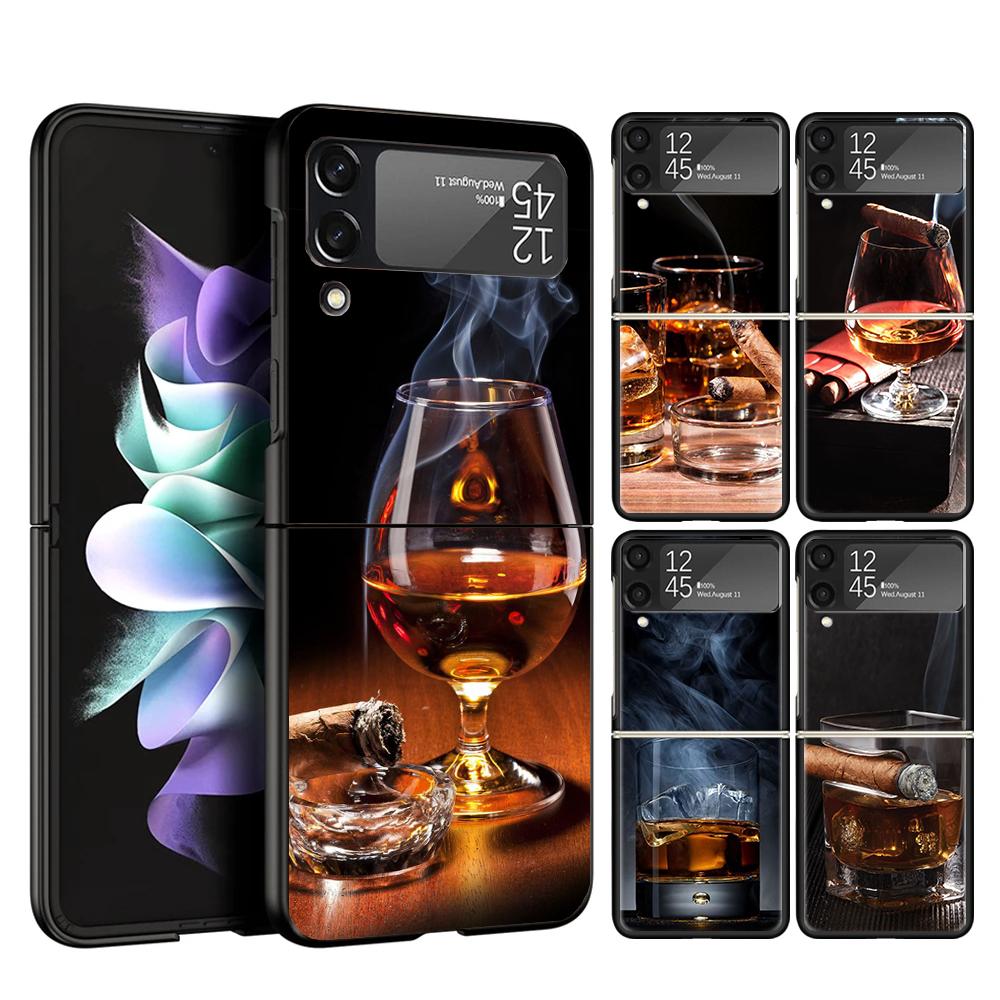 Cigar Whiskey Ice Drink Cover Phone Case For Samsung Galaxy Z Flip 7 6 5 4 3 5G Flip7 Flip6 Flip5 Flip4 Flip3 Black Fundas Shell