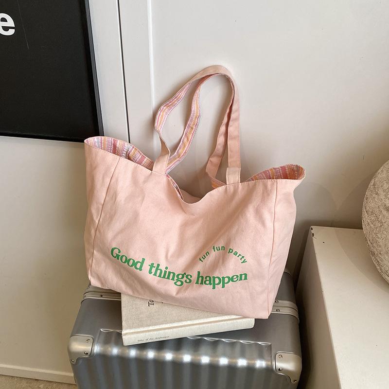 New Canvas Bag Lazy Wind Commuter Versatile Shoulder Bag Niche Casual Letter AB Face Tote Bag