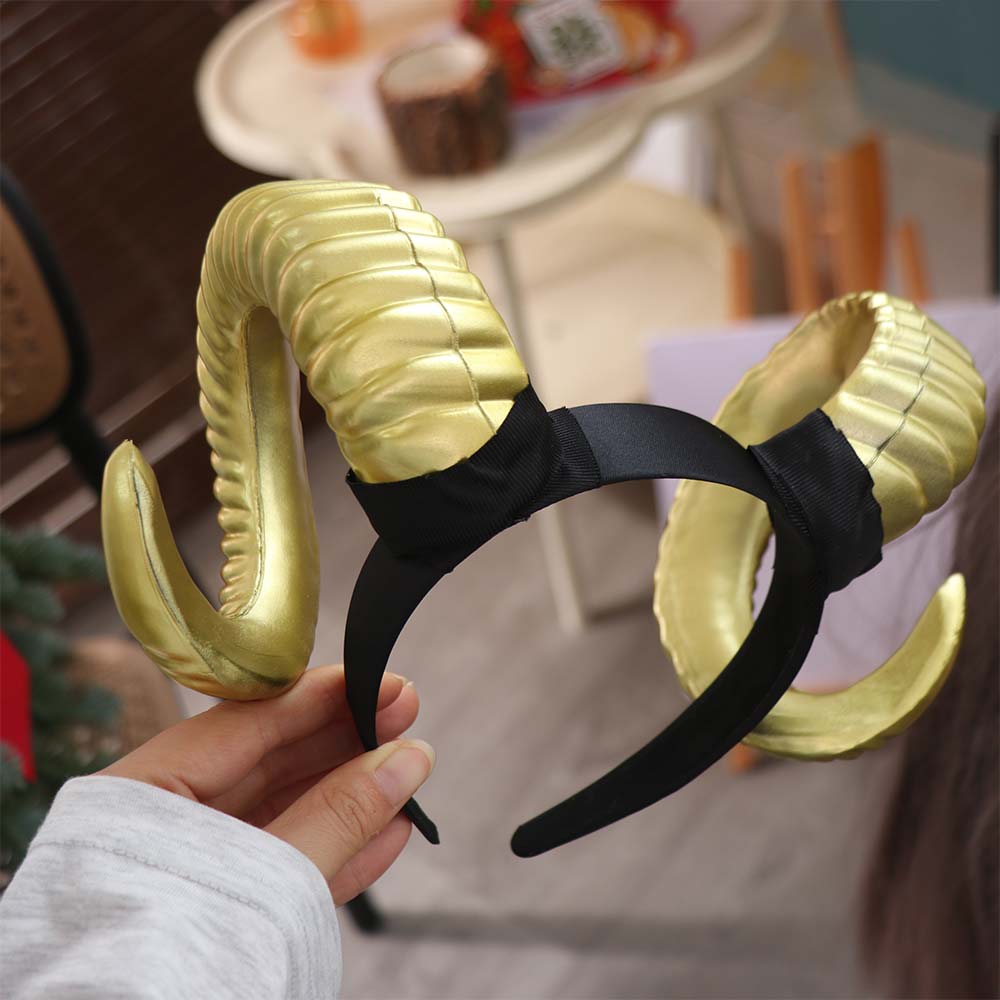 Artificial Halloween Devil Headband Gothic Goat Horn Hair Hoop Black Demon Horn Headwear  Carnival