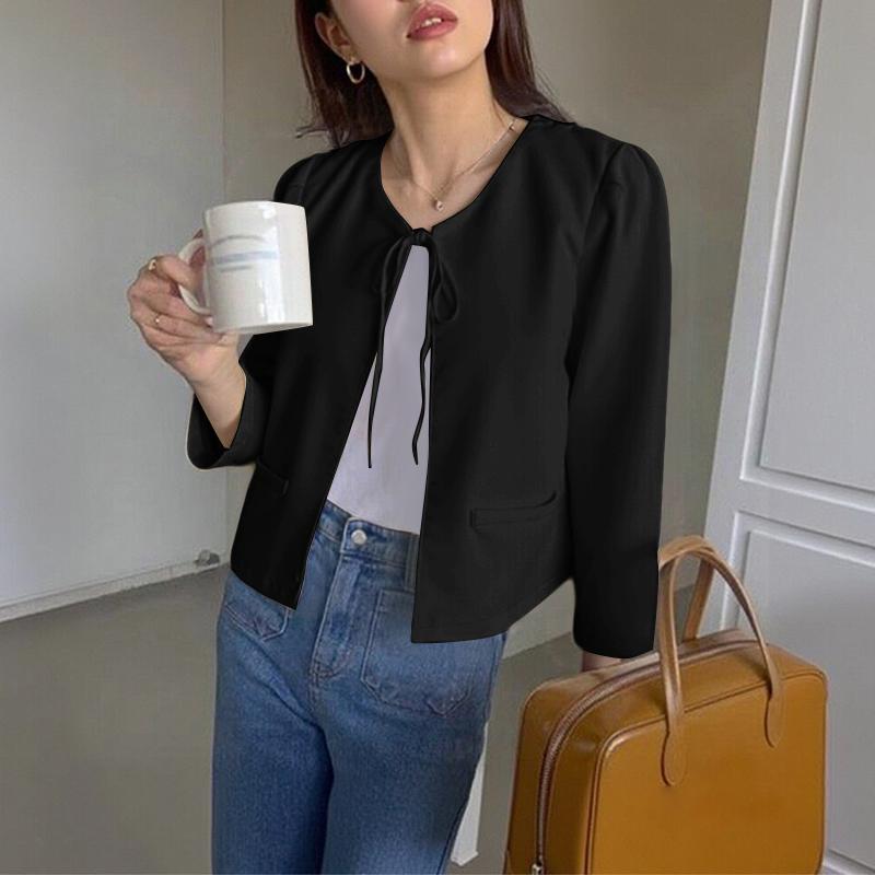 ZANZEA Женская повседневная блузка-кардиган на шнуровке с круглым вырезом и длинными рукавами