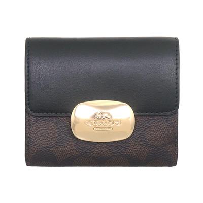 Маленький кошелек Coach Eliza из фирменного покрытия и кожи (Двустворчатый) FCW801 CW801 Орех и Черный (Выход)