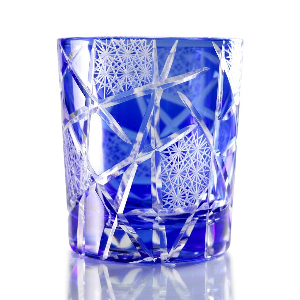 GREEM MARKET Crafts Cut Glass Gift Present Glasswork Kiriko Glass Chrysanthemum Tsunagi Cup Shochu Glass Rocks Glass Blue Blue B Type Product Number