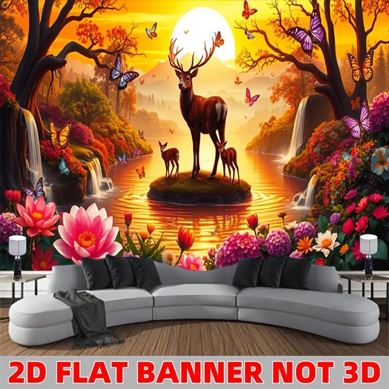 Настенный гобелен "Олень Закат Река Пейзаж" 2D Плоский Баннер Не 3D Природное Искусство Домашний Декор Для Гостиной Спальни