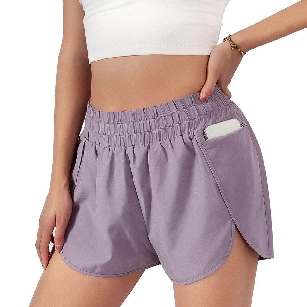 Women's Athletic Shorts Female Running Shorts Pocket Sporty Short Gym Elastic Workout Shorts
