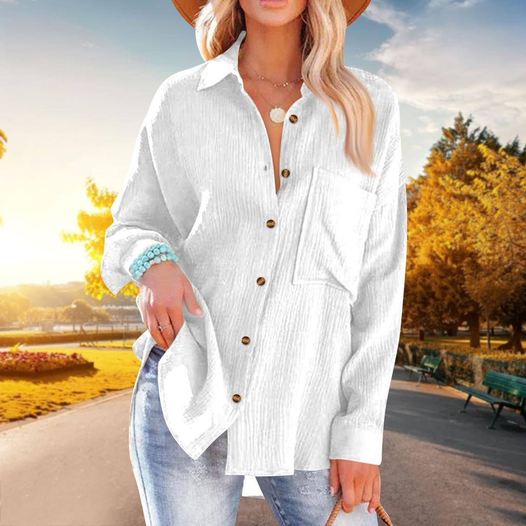 Women's Fashion Solid Color Loose Casual Single-Breasted Long Sleeve Shirt