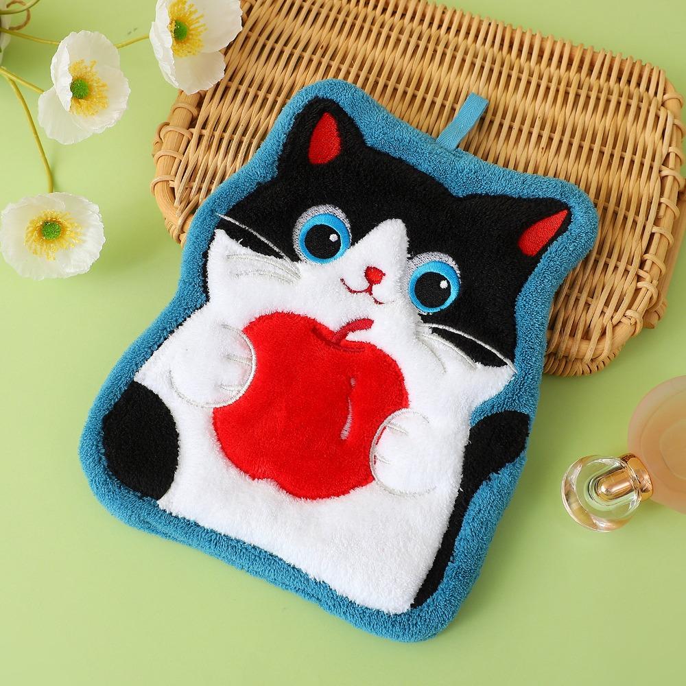 Coral Fleece Kitchen Toilet Handkerchief Cute Cat Bathroom Kerchief High Quality Washcloth