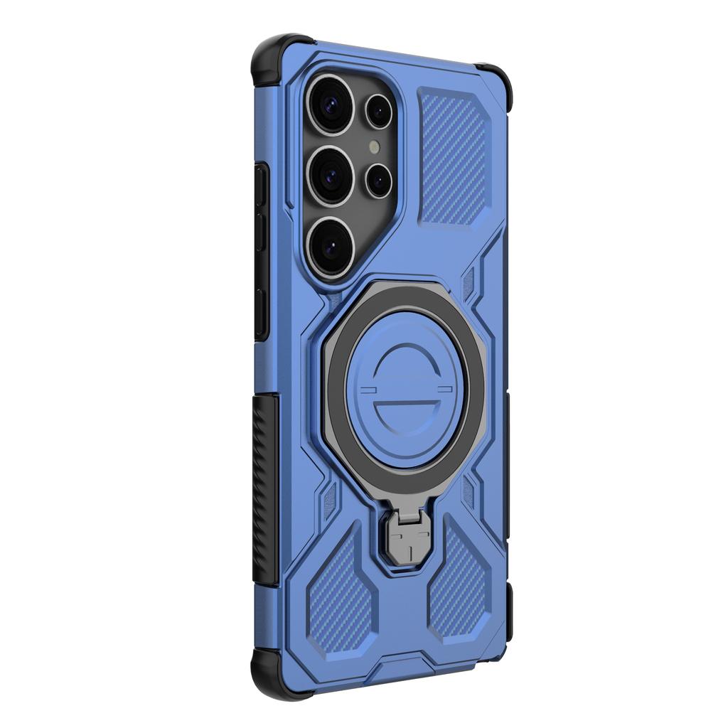 Магнитный чехол для Samsung Galaxy S25 Ultra с вращающейся металлической подставкой, задняя крышка для телефона из ПК+ТПУ