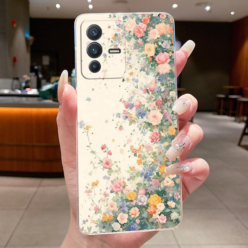 Case For Vivo V23 5G V2130 / V23e 5G V2126 Phone Case Clear Aesthetic Luxury Fashion Butterfly Flowers Silicone Soft TPU Casing
