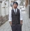 Мужской жилет-цепочка с лацканами в стиле ретро, ​​модный грубый твидовый костюм с узором «елочка» и карманами, жилет в британском стиле, повседневный винтажный джентльменский жилет для отдыха, вечеринки