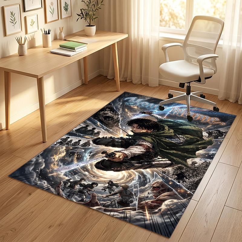 Personalized Crystal Velvet Carpet,Attack on Titan Custom Printed Name, Plush Area Rug For Home Indoor Decor