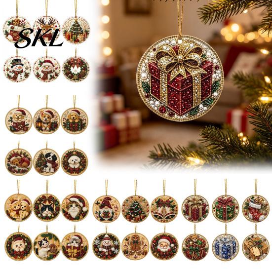 Christmas Door Wall Decor 6 Pcs Pearl Art Ornaments, 2D Flat Acrylic Holiday Tree Pendant, Santa Hanging Ornaments Effect Decoration for Home