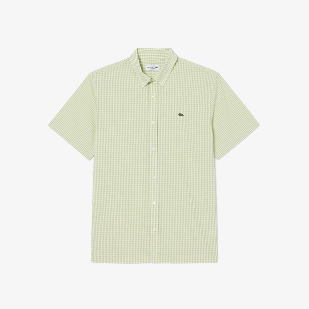 [Lacoste] Men's Light Poplin Gingham Check Short-Sleeve Shirt CH2346-56G4AJ