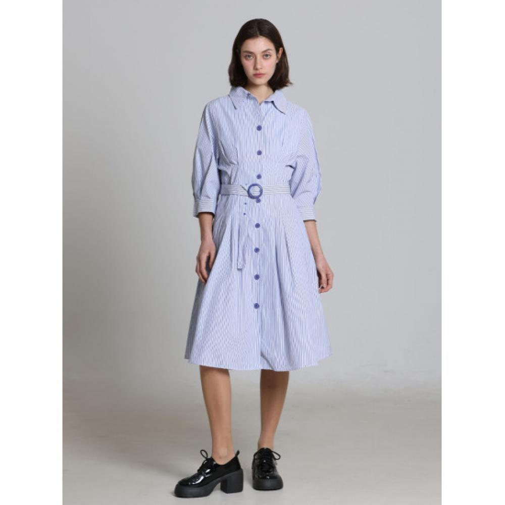 Ozoc Stripe Collar Belt Dress