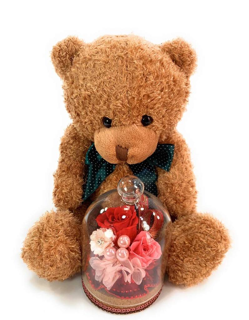 NICHIFLRO Стабилизированные цветы, Сделано в Японии, Дизайн с цветком и медведем, День рождения, День матери, Подарок, Милый стеклянный купол (цвет: Красный, Медведь по вашему выбору)