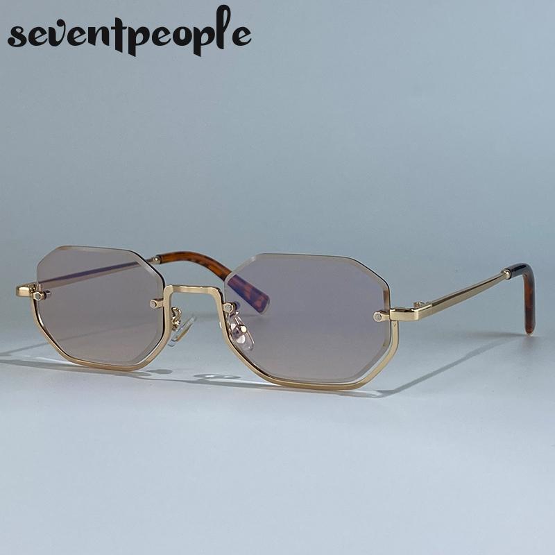 Steampunk Semi-Rimless Rectangle Sunglasses Women  Luxury Brand Vintage Metal Outdoor Sunglass Trendy Driving Shades UV400