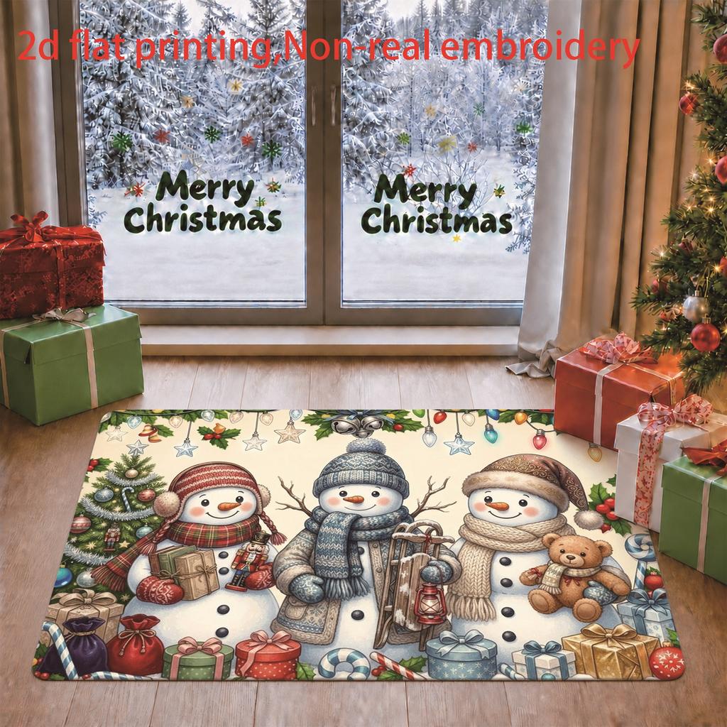 1pc, 2D Flat Printing, Christmas Snowman Merry Christmas Holiday Door Mat | Non-Slip And Machine Washable Polyester | Suitable for Entrance/Bedroom/Ba
