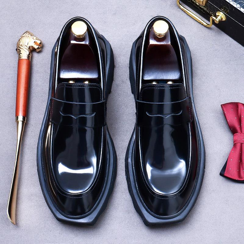 Итальянские лакированные мужские туфли из лакированной кожи, роскошные брендовые круглые туфли на платформе, элегантные свадебные туфли-лоферы из натуральной кожи для мужчин
