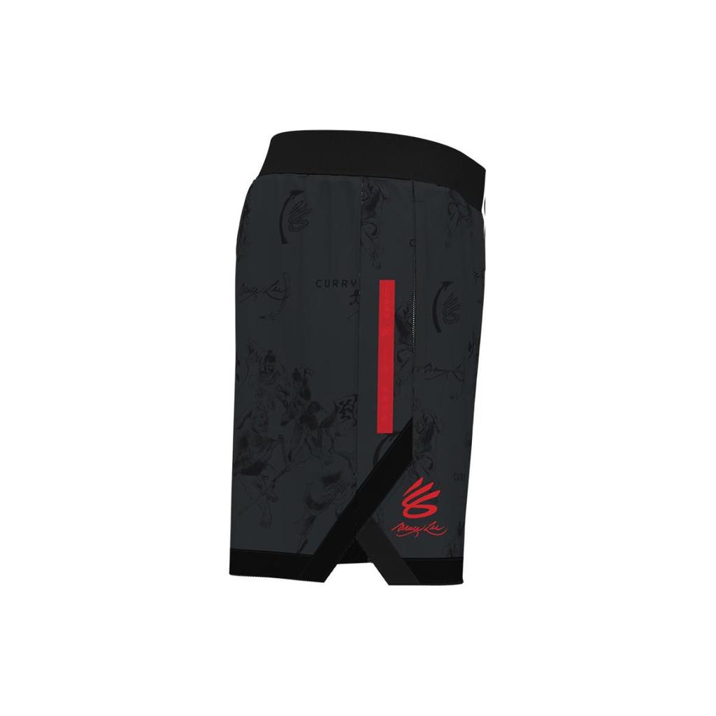 Under Armour Curry X Bruce Lee Collaboration SS24 Spring Collection Fire Element Pattern Printed Mesh Casual Basketball Shorts Men Shorts 1385305-016