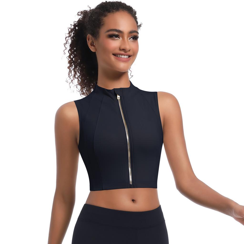 Nessaj Безрукавный спортивный жилет для йоги на молнии, женский фитнес-бюстгальтер, однотонный топ для бега и тренировок