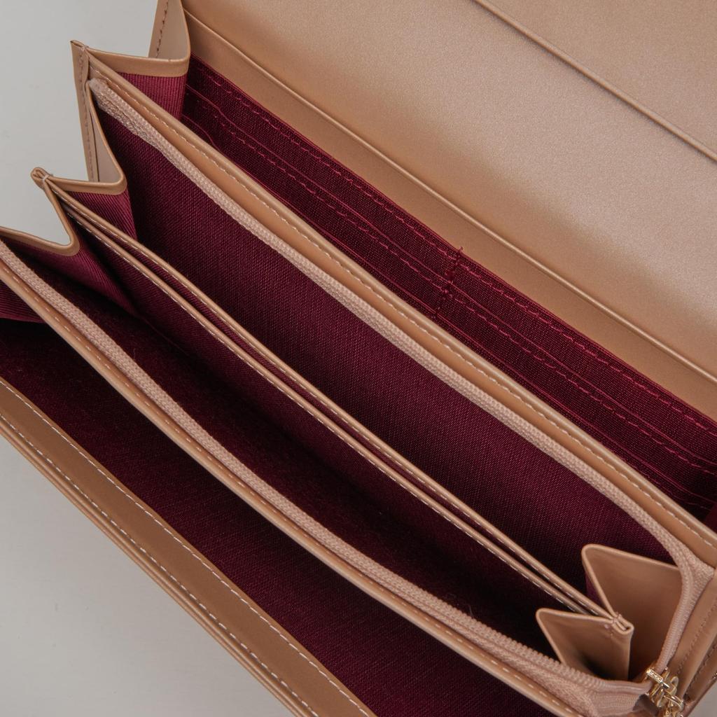 И длинный чехол-кошелек с клетчатым узором и оригинальным логотипом, жемчужная эмаль, для взрослых, симпатичное хранилище для карт, большая емкость PDLWFAT1, розовое золото [Pinky Diane] [Common