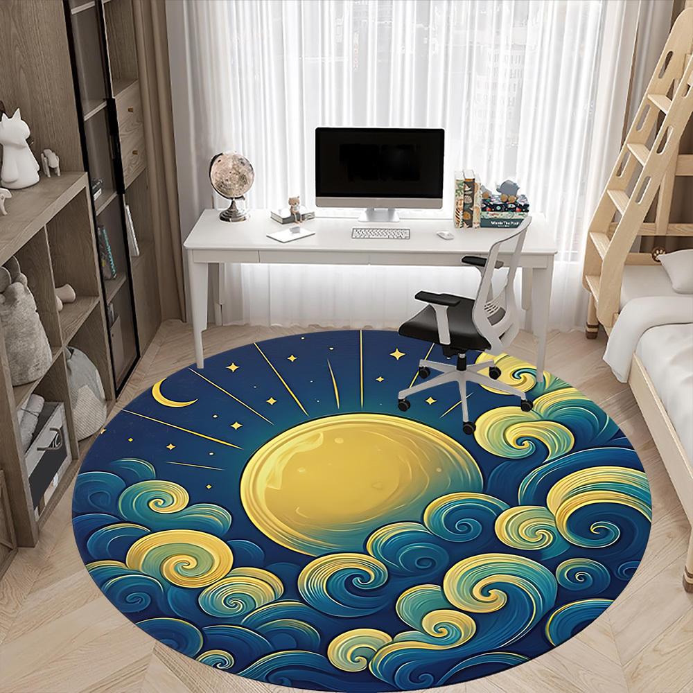 1pc Moon Waves Office Round Area Rug, Mat Suitable For Office, Under Office Chairs Bedroom Living Room Home Decor, Room Deco