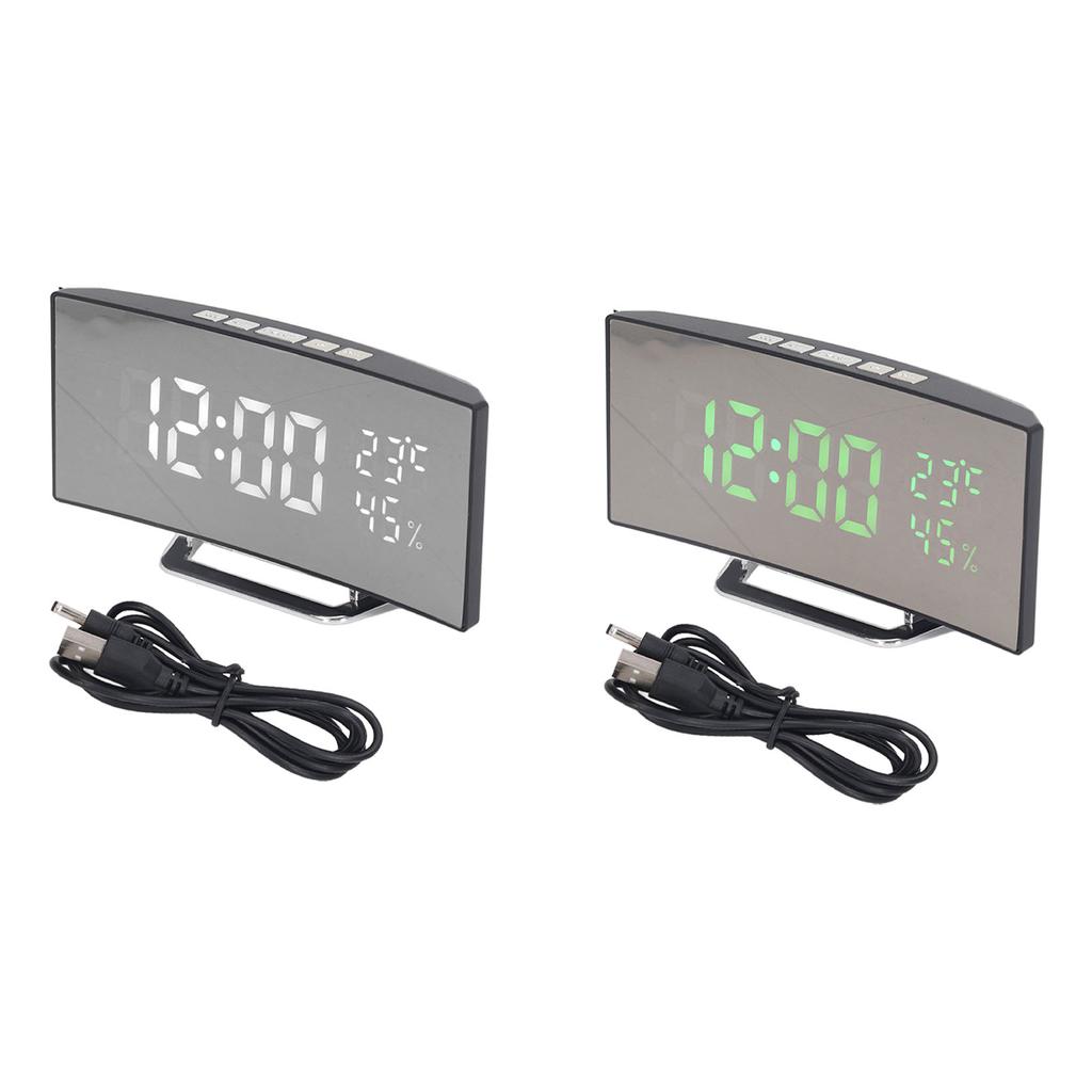 LED Digital Clock 3 Level Brightness Snooze USB Battery Powered Electronic Mirror Alarm Clock with T