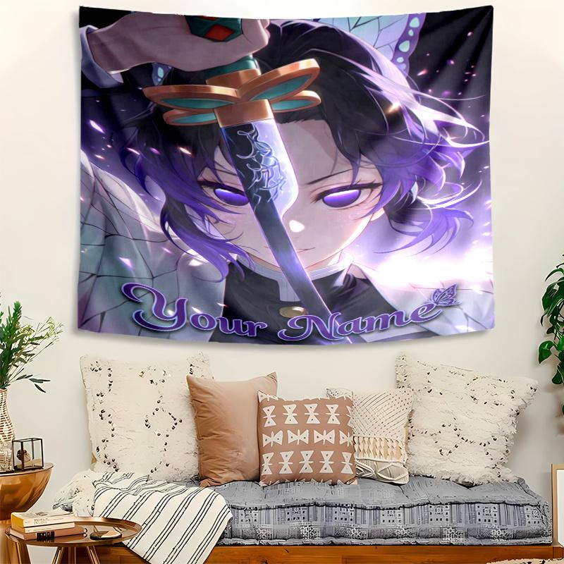 Personalized Name ochou Shinobu Tapestry, Wall Hanging Tapestry, Pattern Tapestry for Dorm Bedroom Living Room Wall Art Photography Backdrop