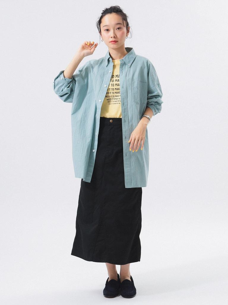 Beams Boy Dobby Stripe Free 13110453452 Women's Large/Small Button-Down Shirt, Green, Size,