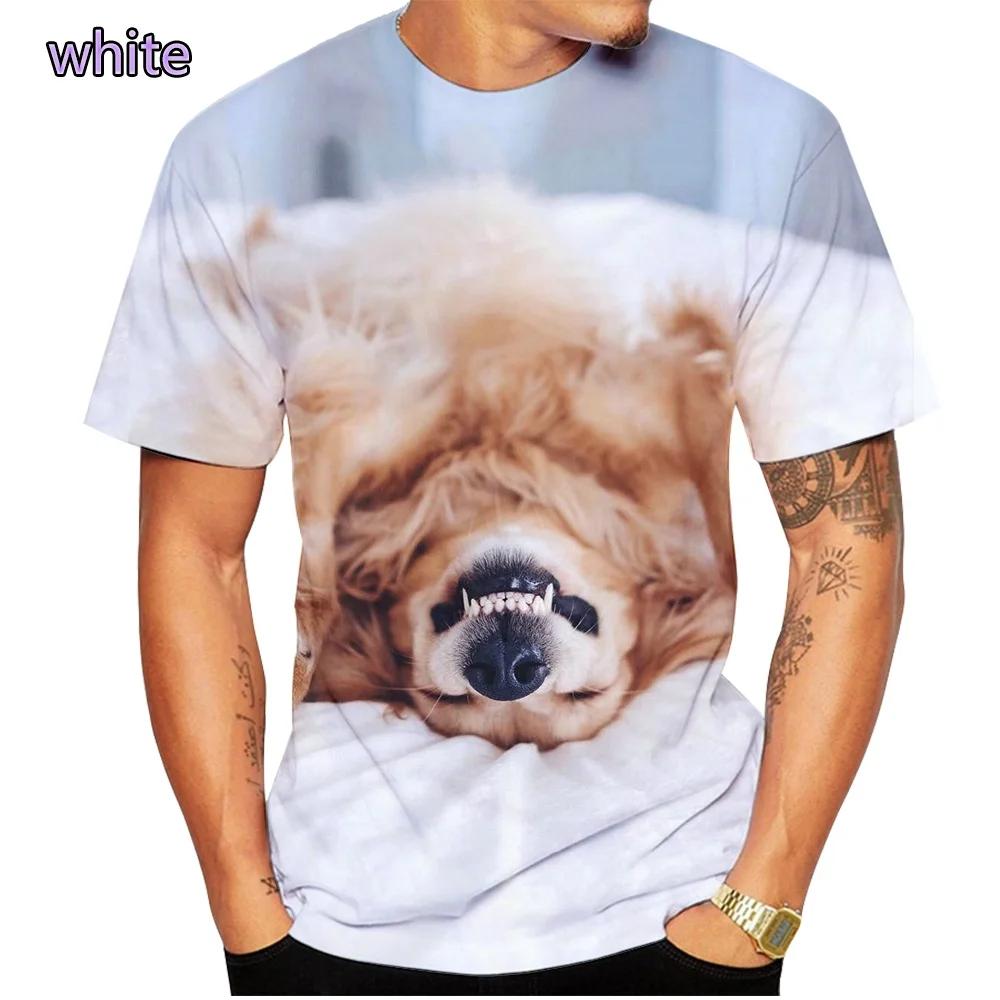 2024 Fashion Short Sleeve Cute Dog Summer 3D Printed T-Shirt Golden Retriever Fashion Casual Men's T-Shirt